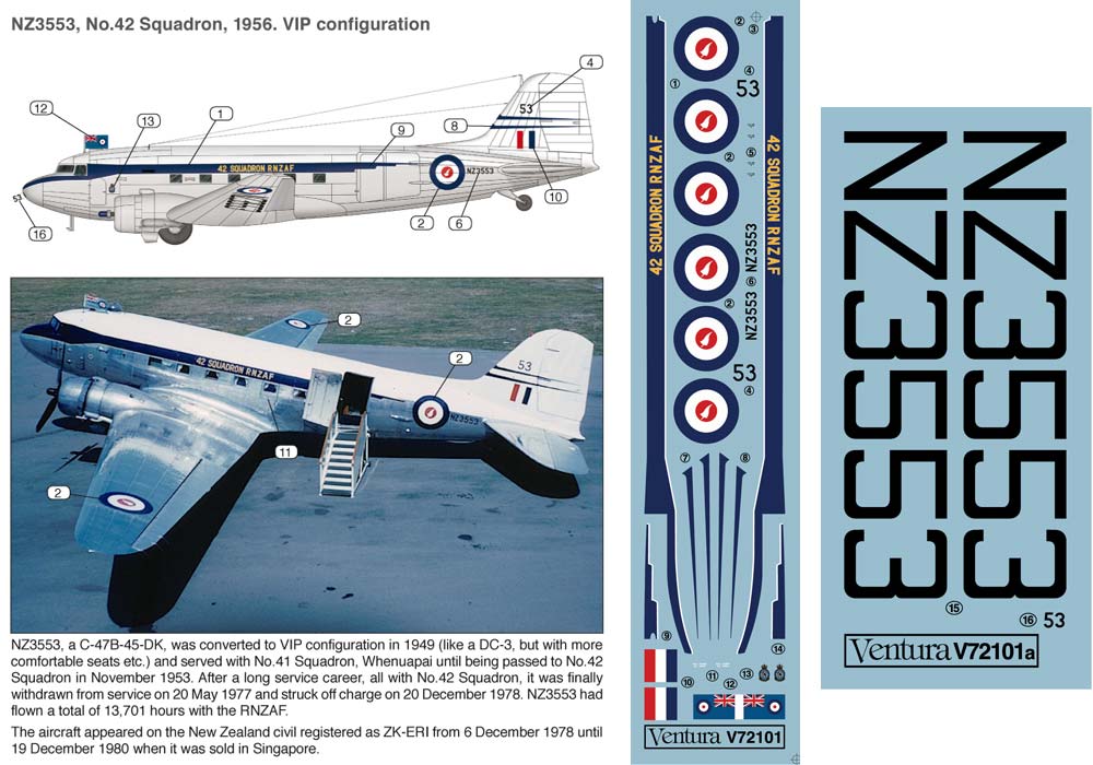 V72101: RNZAF C-47 / DC-3 Dakotas. “Fern leaf” roundels